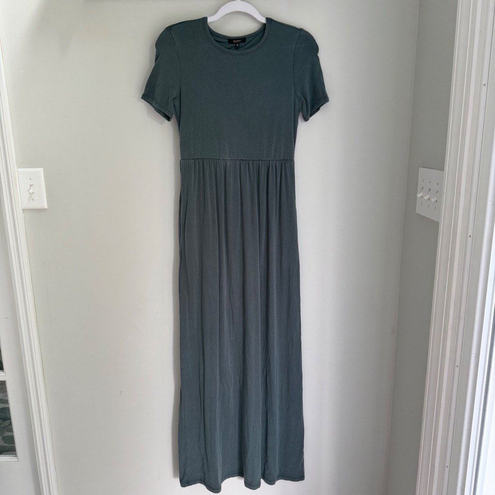 Quince Tencel Jersey Maternity Maxi Dress Short Sleeve Slate Gray Small